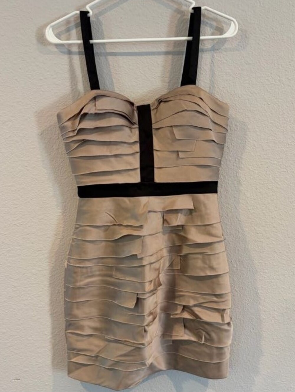 BEBE Vintage Y2K Womens Classic Cocktail Tan Black Bandage Mini Dress Size Small